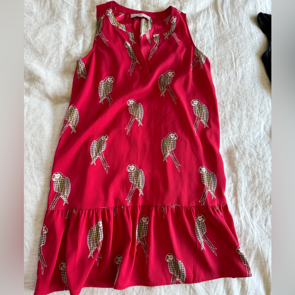 Red Mini Dress with Parrot Print